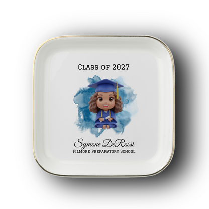 Personalized Graduation Trinket Tray | Gold-Trimmed Ceramic Jewelry Dish