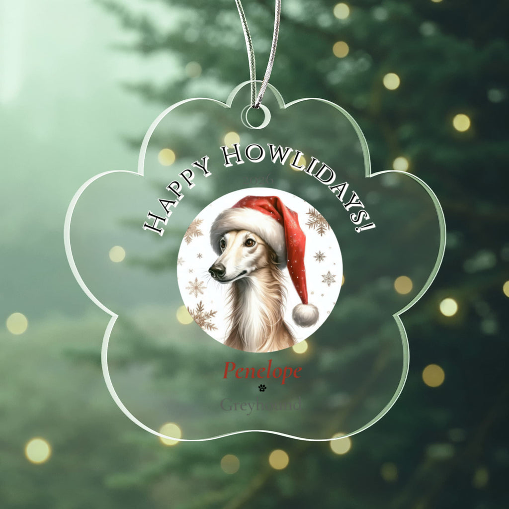 Personalized Acrylic Paw Print Ornament – Custom Dog Breed & Name Keepsake (Greyhound - Manchester Terrier)