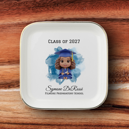 Personalized Graduation Trinket Tray | Gold-Trimmed Ceramic Jewelry Dish