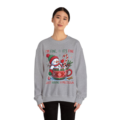 Snowman Hot Cocoa “Just Having a Meltdown” Funny Winter Sweatshirt