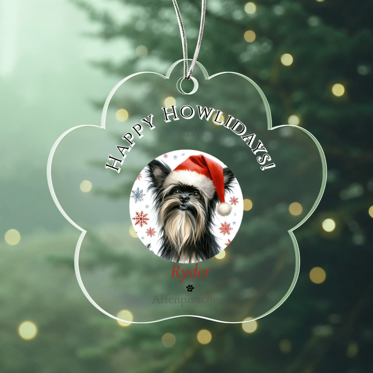 Personalized Acrylic Paw Print Ornament – Custom Dog Breed & Name Keepsake (Affenpinscher - Bearded Collie)