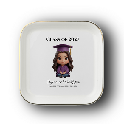 Custom Graduation Ring Dish (Purple Cap & Gown) | Elegant Ceramic Keepsake Gift for Her