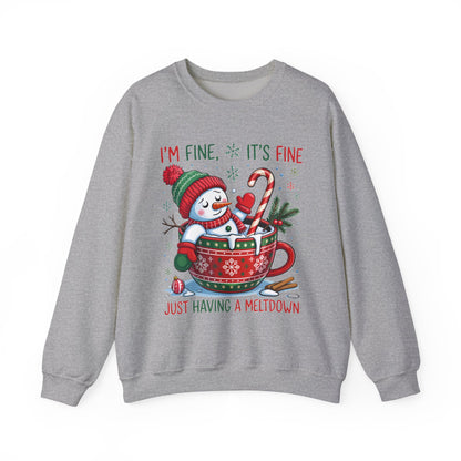 Snowman Hot Cocoa “Just Having a Meltdown” Funny Winter Sweatshirt