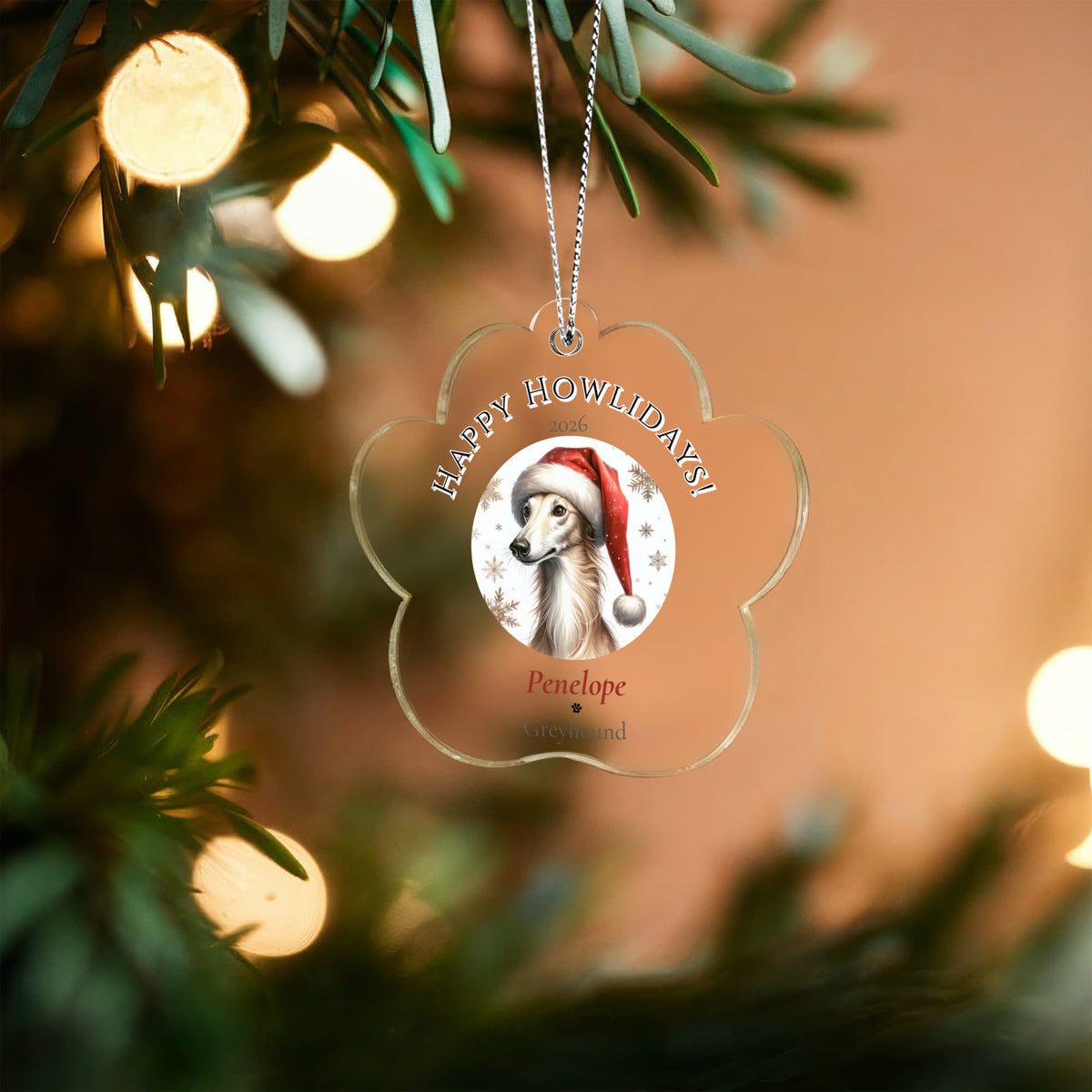 Personalized Acrylic Paw Print Ornament – Custom Dog Breed & Name Keepsake (Greyhound - Manchester Terrier)