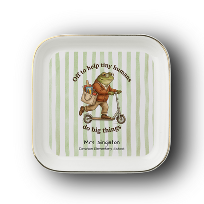 Viral Scooter Frog Teacher Appreciation Gift | Personalized Gold-Trimmed Ceramic Ring Dish