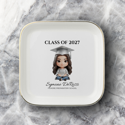 Custom Graduation Ring Dish (Silver Cap & Gown) | Elegant Ceramic Keepsake Gift for Her