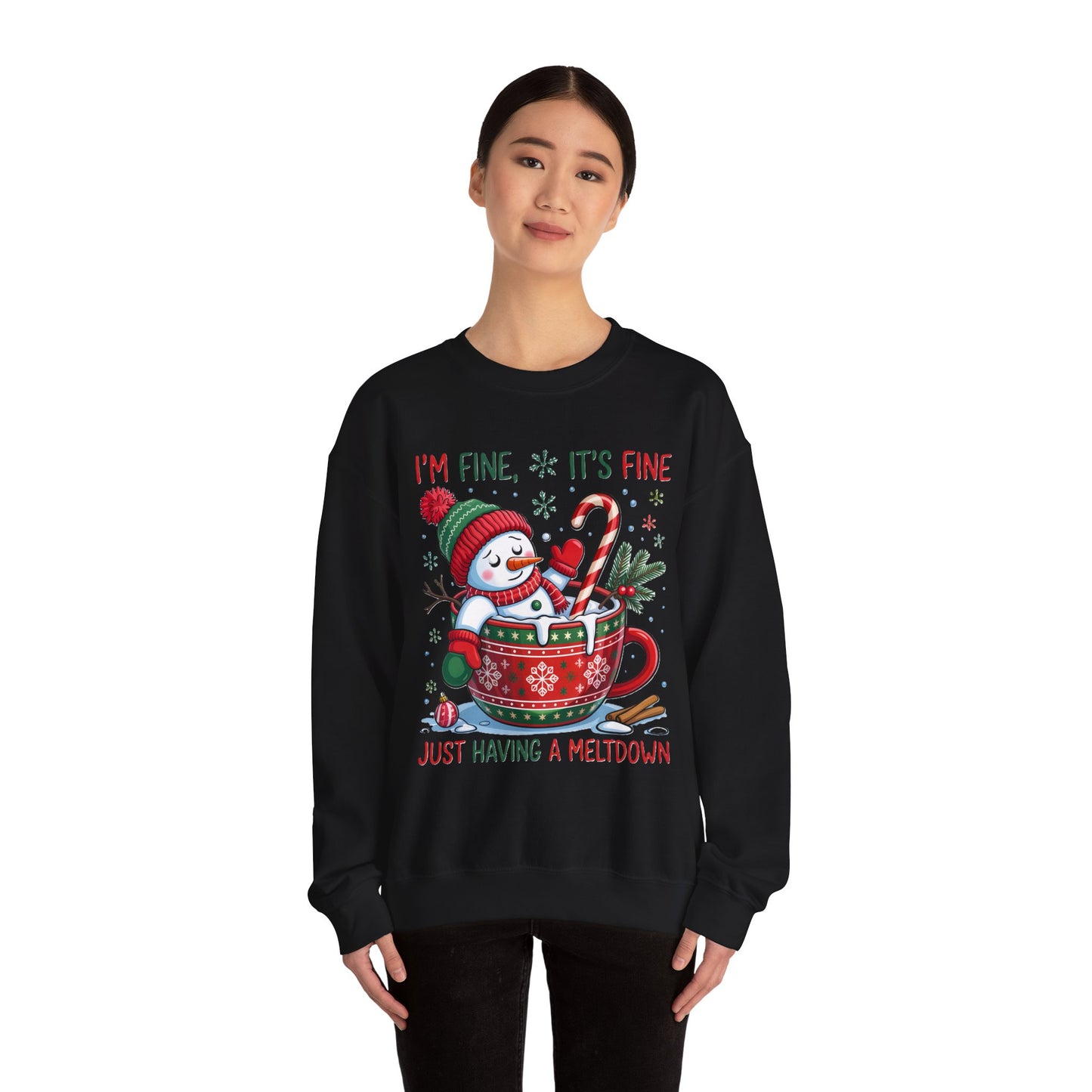 Snowman Hot Cocoa “Just Having a Meltdown” Funny Winter Sweatshirt