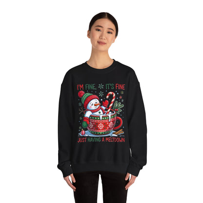 Snowman Hot Cocoa “Just Having a Meltdown” Funny Winter Sweatshirt