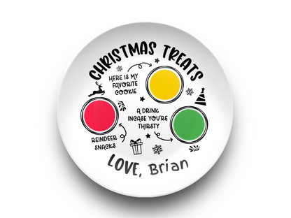 Personalized Santa’s Cookie Plate – Christmas Treats Plate with Milk & Reindeer Sections | Custom Holiday Gift