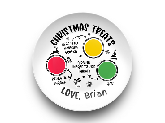 Personalized Santa’s Cookie Plate – Christmas Treats Plate with Milk & Reindeer Sections | Custom Holiday Gift