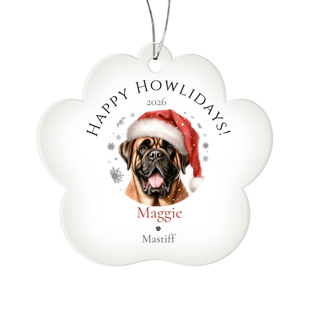 Personalized Acrylic Paw Print Ornament – Custom Dog Breed & Name Keepsake (Mastiff - Pomeranian)