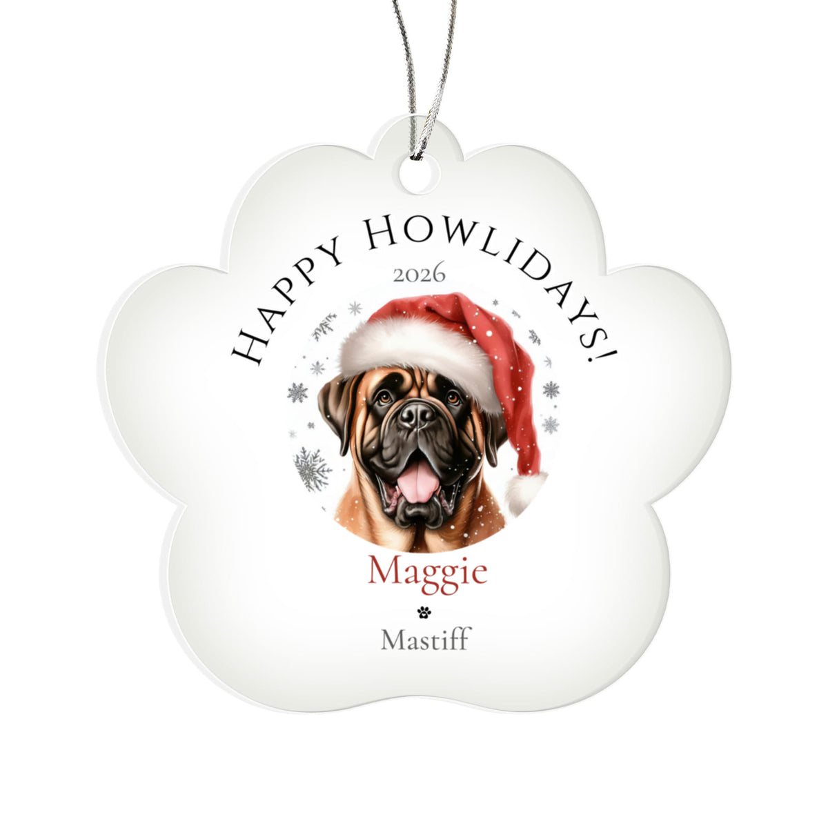Personalized Acrylic Paw Print Ornament – Custom Dog Breed & Name Keepsake (Mastiff - Pomeranian)