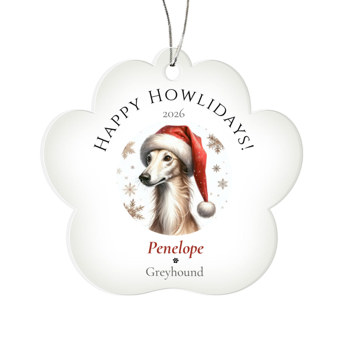 Personalized Acrylic Paw Print Ornament – Custom Dog Breed & Name Keepsake (Greyhound - Manchester Terrier)