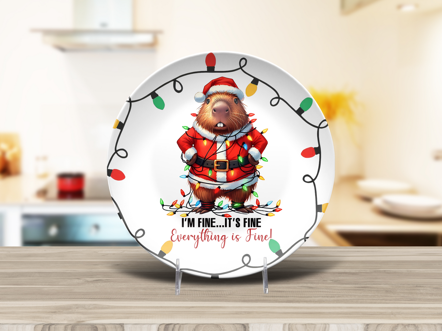 “It’s Fine, I’m Fine, Everything’s Fine” Capybara Christmas DecoPlate – Unbreakable 10" Holiday Dinner Plate