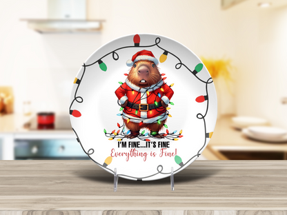 “It’s Fine, I’m Fine, Everything’s Fine” Capybara Christmas DecoPlate – Unbreakable 10" Holiday Dinner Plate