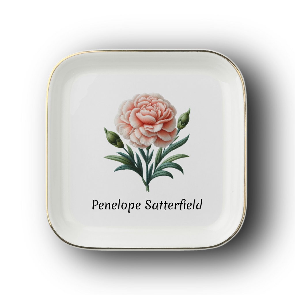 Personalized Birth Month Flower Jewelry Dish | Faux Embroidery Custom Ring Trinket Tray