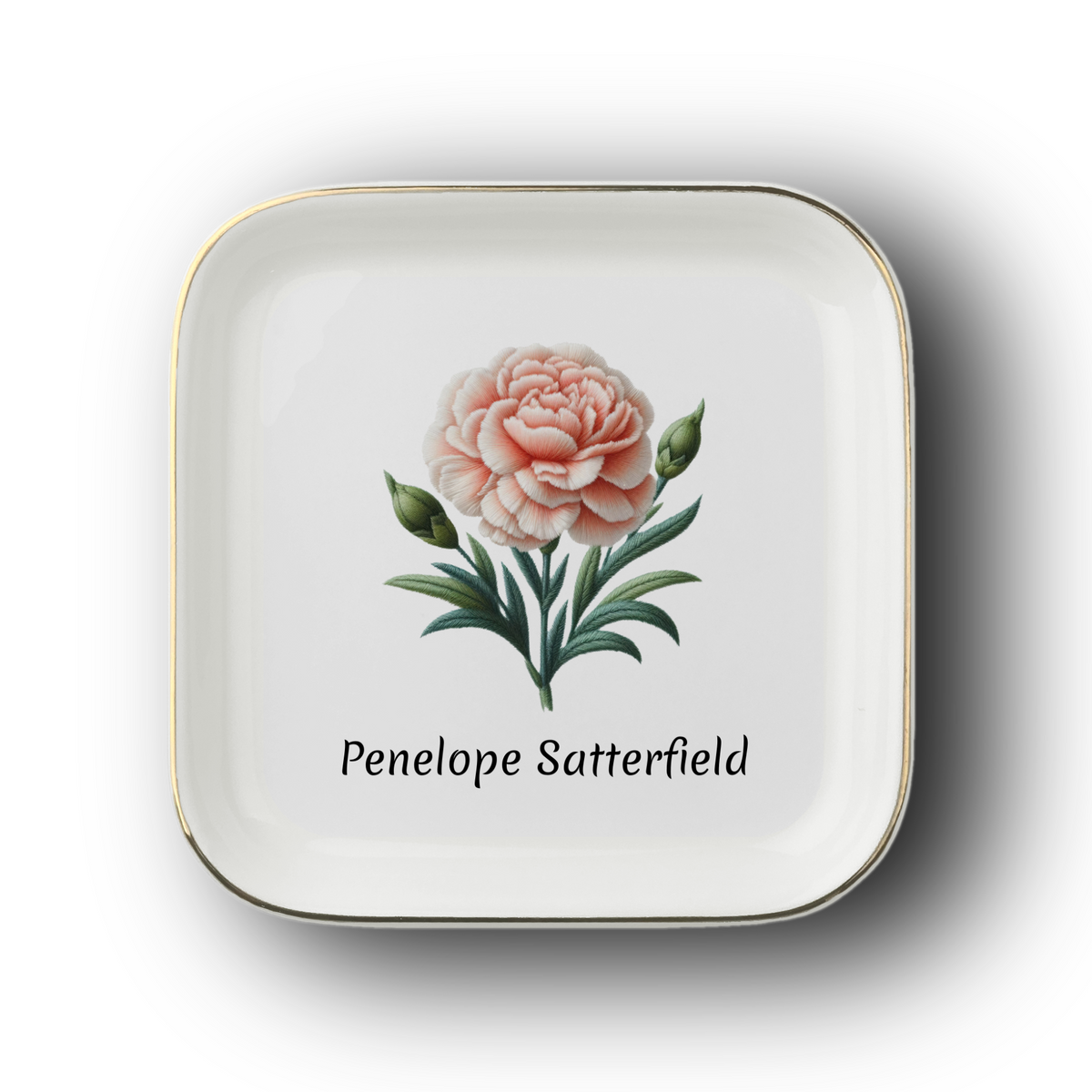 Personalized Birth Month Flower Jewelry Dish | Faux Embroidery Custom Ring Trinket Tray