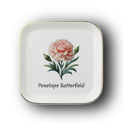 Personalized Birth Month Flower Jewelry Dish | Faux Embroidery Custom Ring Trinket Tray