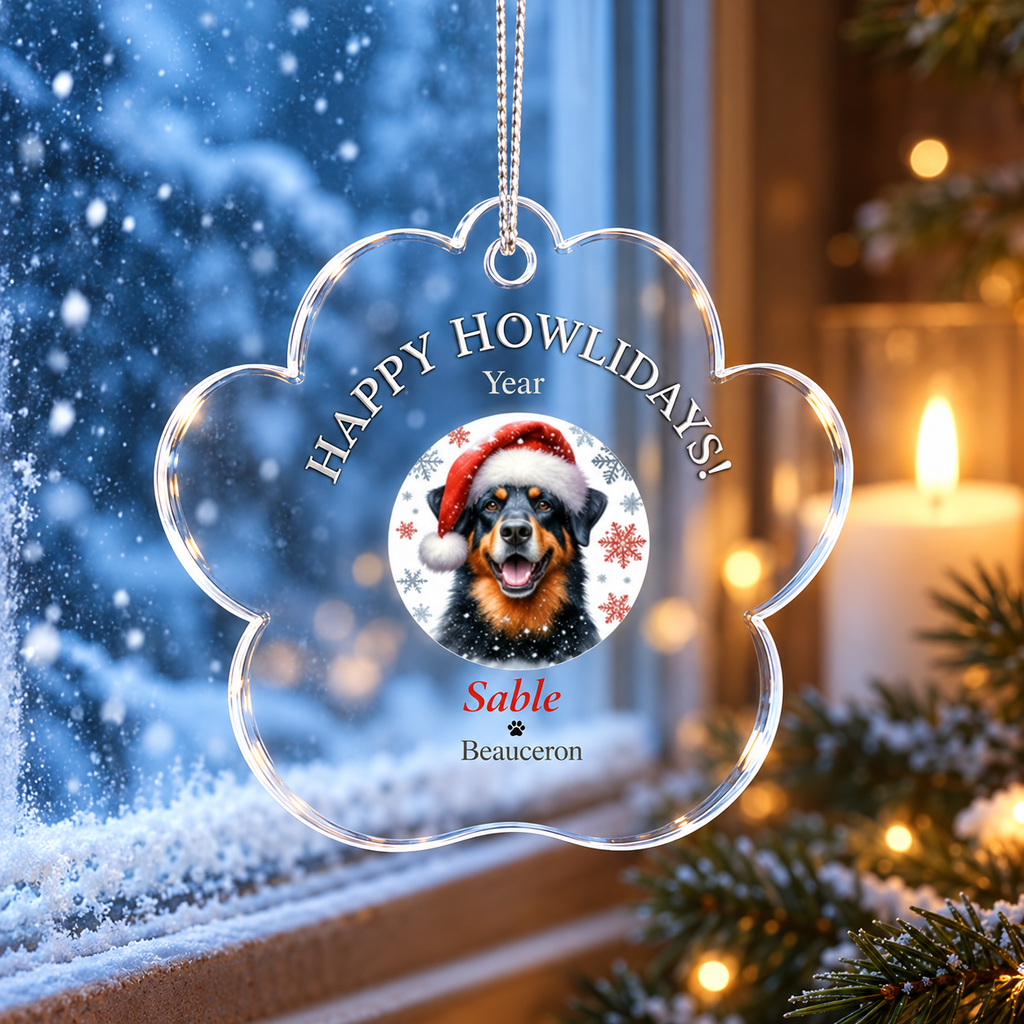 Personalized Acrylic Paw Print Ornament – Custom Dog Breed & Name Keepsake (Beauceron - Briard)