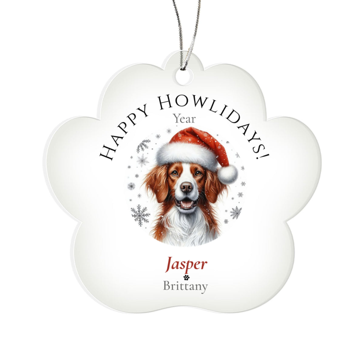 Personalized Acrylic Paw Print Ornament – Custom Dog Breed & Name Keepsake (Brittany - Dandie Dinmont Terrier)