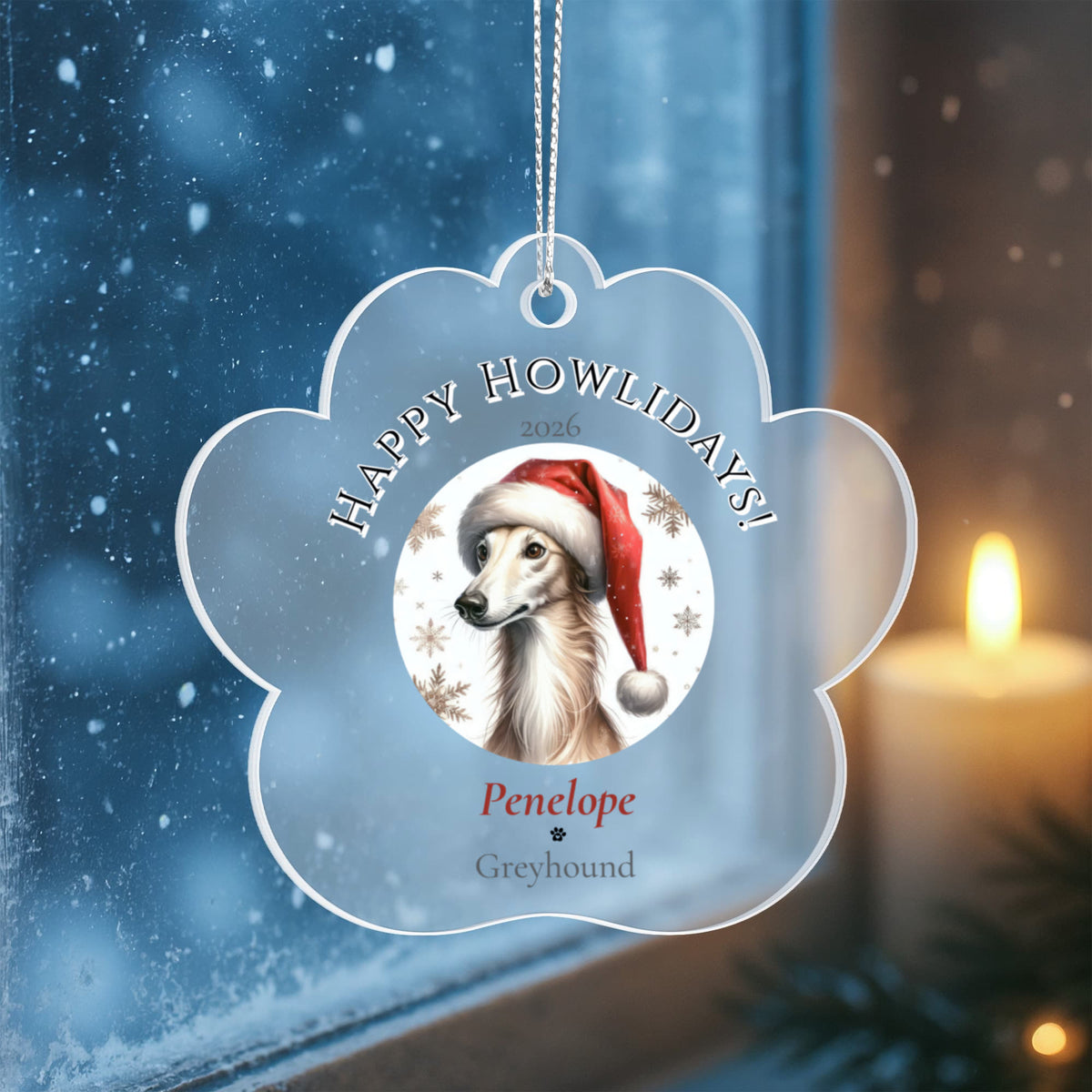 Personalized Acrylic Paw Print Ornament – Custom Dog Breed & Name Keepsake (Greyhound - Manchester Terrier)