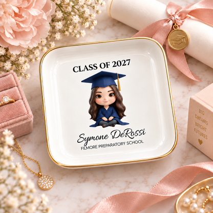 Graduation Ring Dish (Navy Cap & Gown) | Elegant Ceramic Keepsake Gift for Her