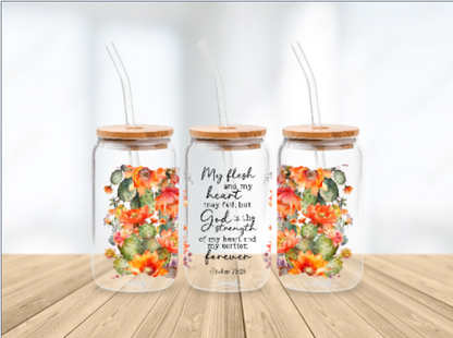Scripture Wrap Glass Can - 16 oz Glass Cup with Lid & Straw - 16oz Boho Drinkware
