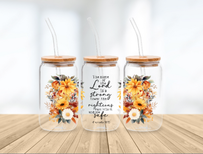 Scripture Wrap Glass Can - 16 oz Glass Cup with Lid & Straw - 16oz Boho Drinkware