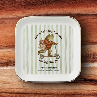 Viral Scooter Frog Teacher Appreciation Gift | Personalized Gold-Trimmed Ceramic Ring Dish