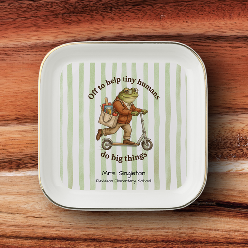 Viral Scooter Frog Teacher Appreciation Gift | Personalized Gold-Trimmed Ceramic Ring Dish