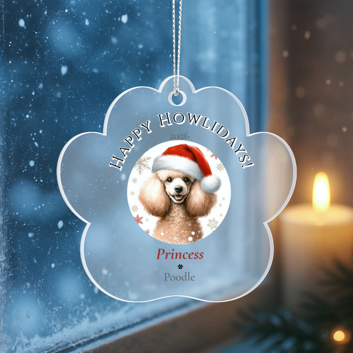 Personalized Acrylic Paw Print Ornament – Custom Dog Breed & Name Keepsake (Poodle - Sloughi)