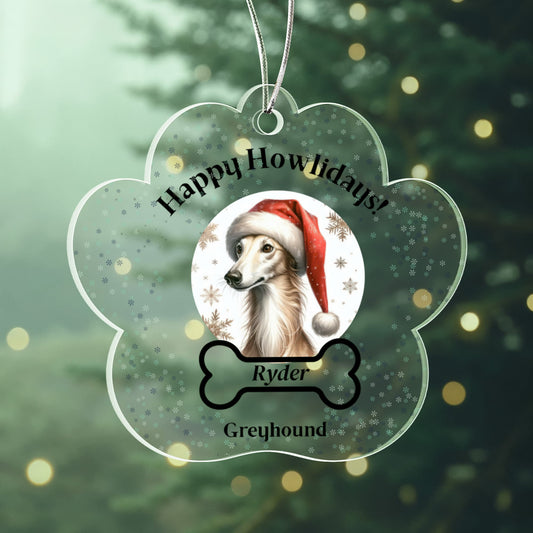Personalized Acrylic Paw Print Ornament – Custom Dog Breed & Name Keepsake (Greyhound - Manchester Terrier)