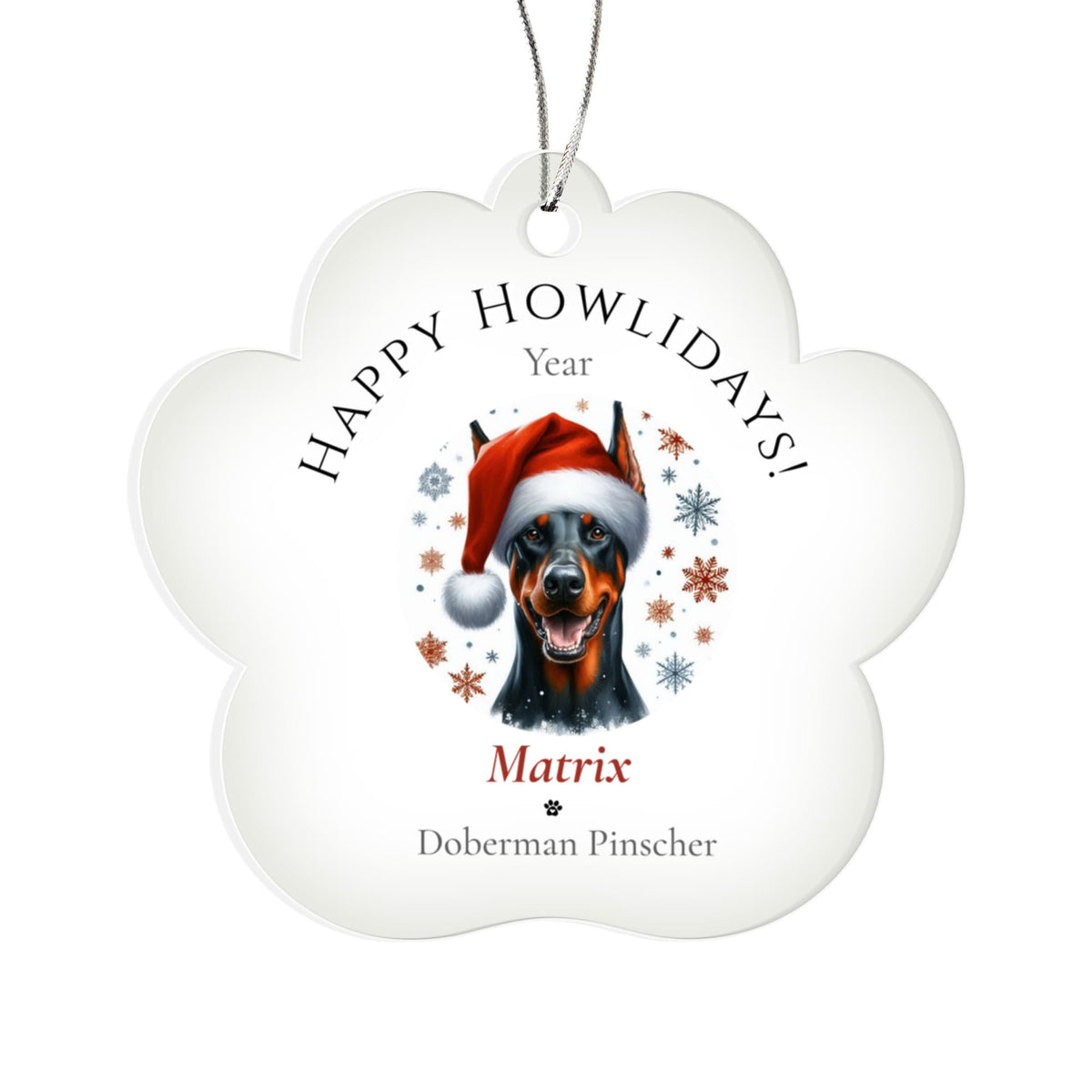 Personalized Acrylic Paw Print Ornament – Custom Dog Breed & Name Keepsake (Doberman - Greater Swiss Mountain)