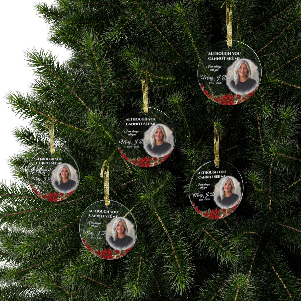 Memorial Acrylic Ornament – Custom Tribute Keepsake | Clear, Lightweight, Glossy with Gold Ribbon