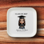 Custom Graduation Ring Dish (Black Cap & Gown) | Elegant Ceramic Keepsake Gift for Her