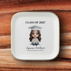 Custom Graduation Ring Dish (White Cap & Gown) | Elegant Ceramic Keepsake Gift for Her
