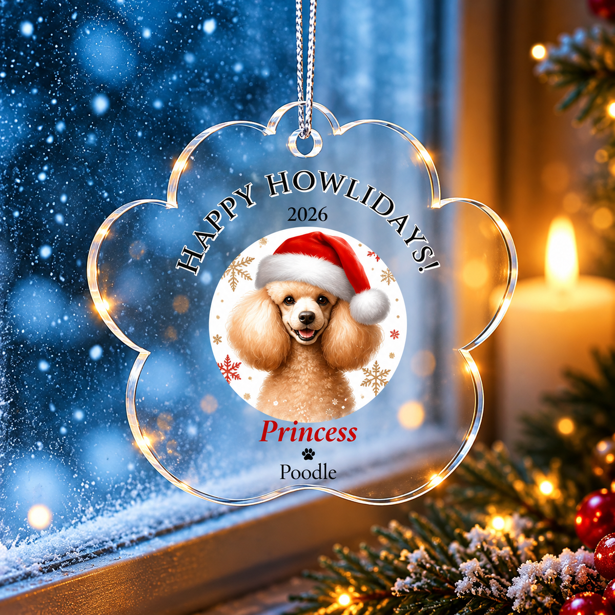 Personalized Acrylic Paw Print Ornament – Custom Dog Breed & Name Keepsake (Poodle - Sloughi)