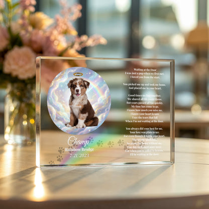 Personalized Pet Memorial Acrylic Plaque – “Waiting At The Door” Poem | Custom Photo Sympathy Gift