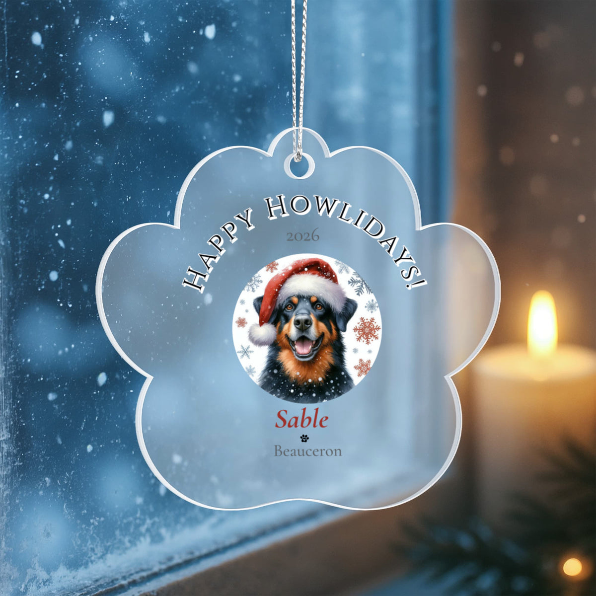 Personalized Acrylic Paw Print Ornament – Custom Dog Breed & Name Keepsake (Beauceron - Briard)