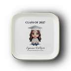 Custom Graduation Ring Dish (White Cap & Gown) | Elegant Ceramic Keepsake Gift for Her