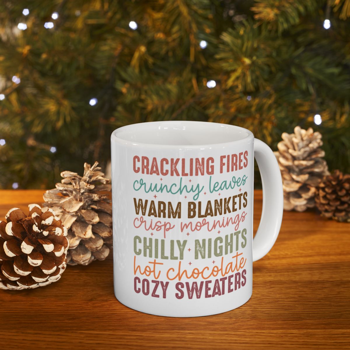 “Cozy Fall Vibes – Crackling Fires, Leaves & Hot Chocolate” Ceramic Mug, (11oz, 15oz)