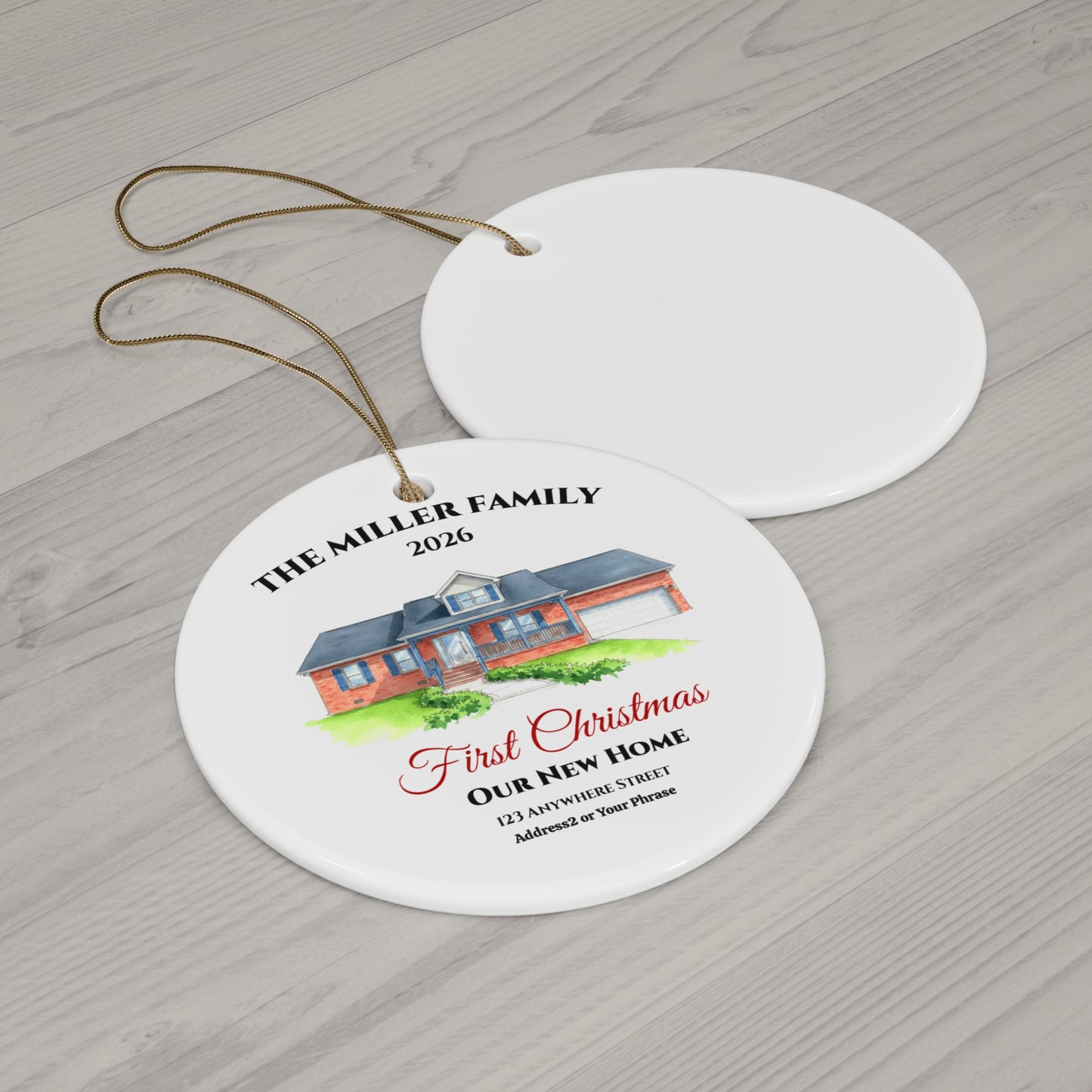 Custom House Portrait Ornament | First Christmas New Home Keepsake | Personalized Family Address Ceramic