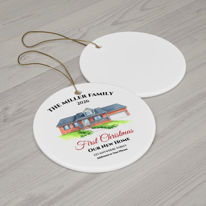 Custom House Portrait Ornament | First Christmas New Home Keepsake | Personalized Family Address Ceramic