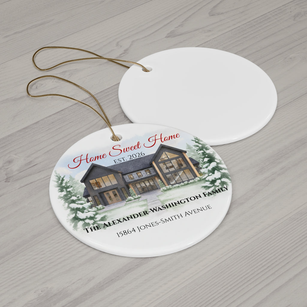 Custom House Portrait Ornament | First Christmas New Home Keepsake | Personalized Family Address Ceramic