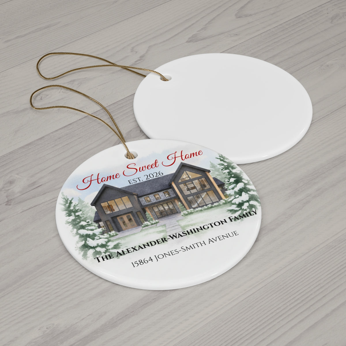 Custom House Portrait Ornament | First Christmas New Home Keepsake | Personalized Family Address Ceramic