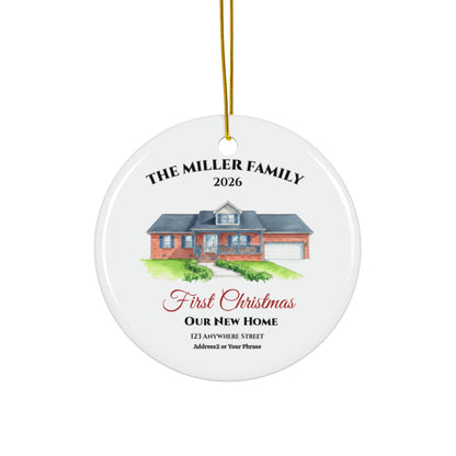 Custom House Portrait Ornament | First Christmas New Home Keepsake | Personalized Family Address Ceramic