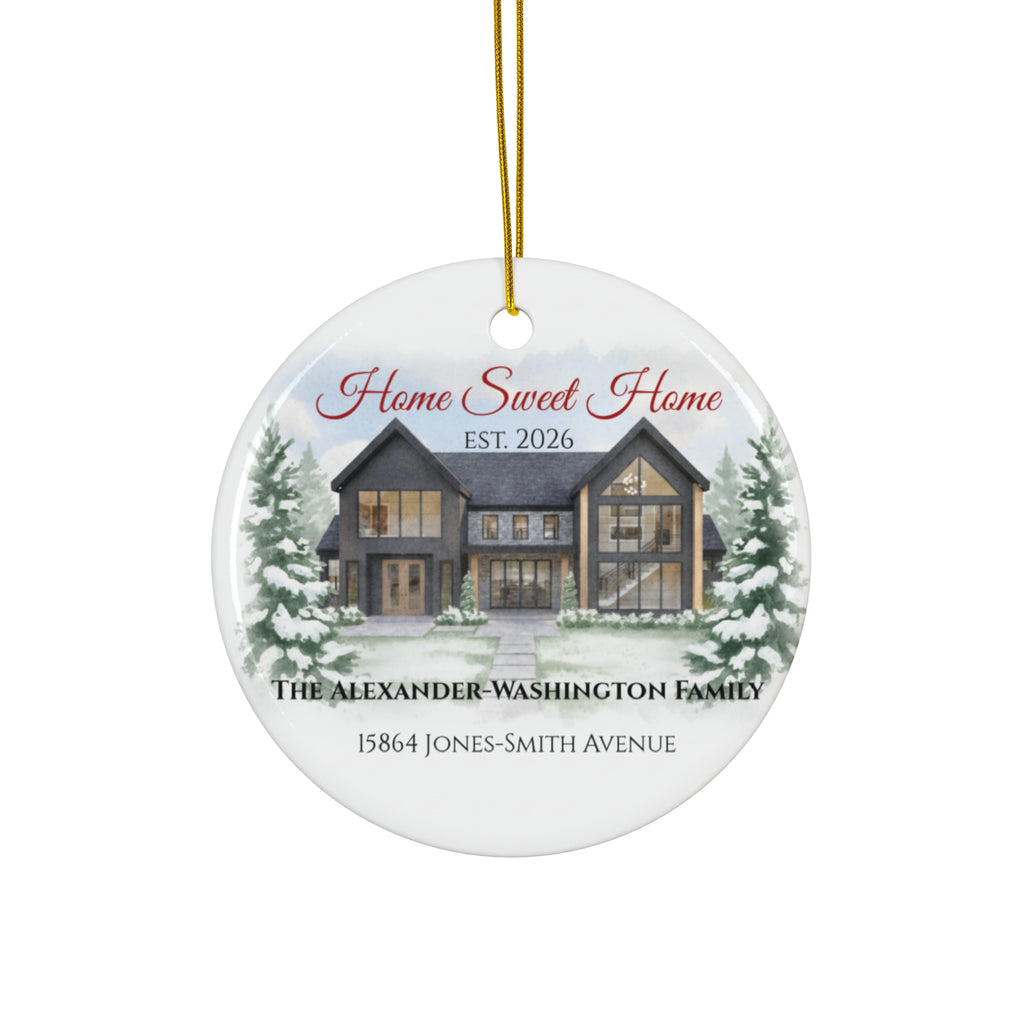 Custom House Portrait Ornament | First Christmas New Home Keepsake | Personalized Family Address Ceramic