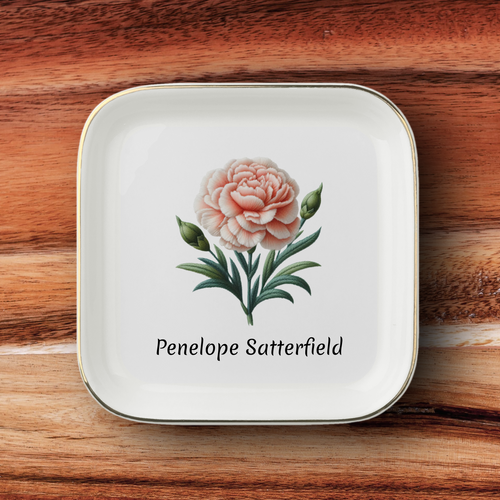 Personalized Birth Month Flower Jewelry Dish | Faux Embroidery Custom Ring Trinket Tray