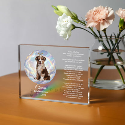 Personalized Pet Memorial Acrylic Plaque – “Waiting At The Door” Poem | Custom Photo Sympathy Gift