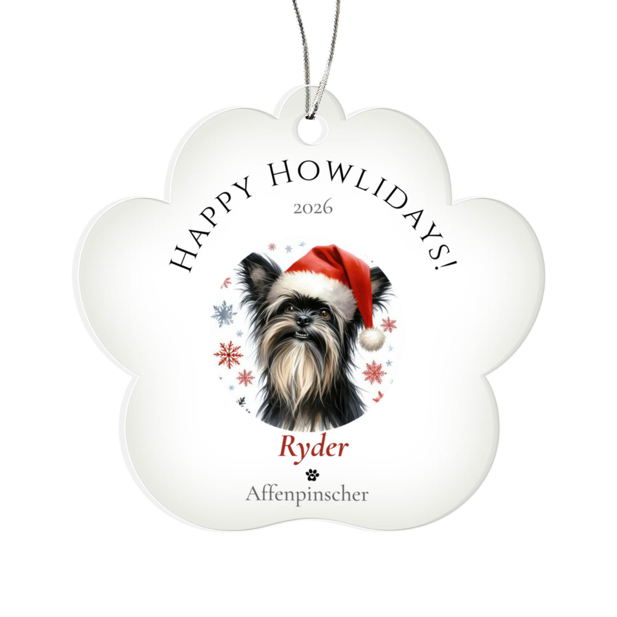 Personalized Acrylic Paw Print Ornament – Custom Dog Breed & Name Keepsake (Affenpinscher - Bearded Collie)
